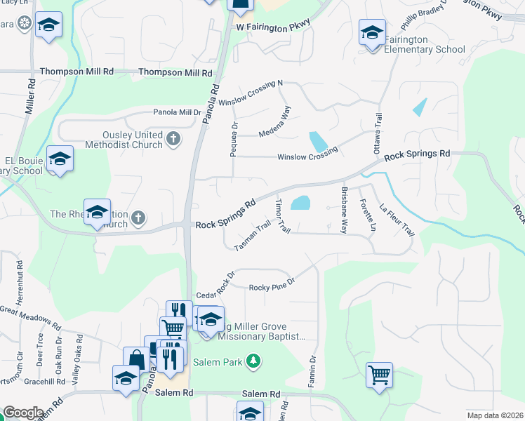 map of restaurants, bars, coffee shops, grocery stores, and more near 5485 Rock Springs Road in Stonecrest