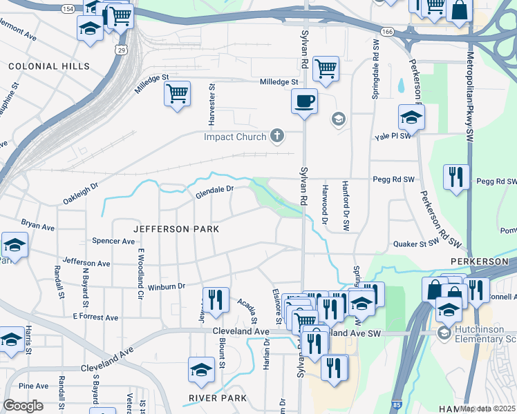 map of restaurants, bars, coffee shops, grocery stores, and more near 1006 Glendale Drive in East Point