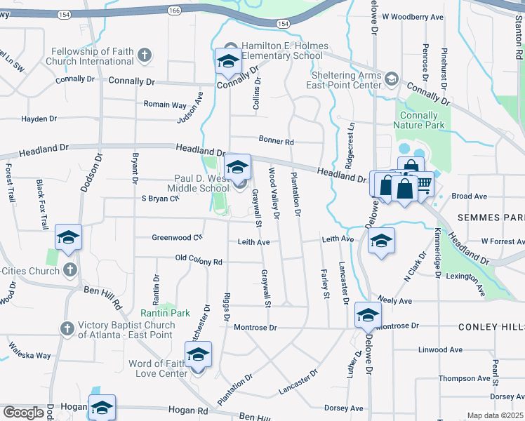 map of restaurants, bars, coffee shops, grocery stores, and more near 2478 Graywall Street in East Point