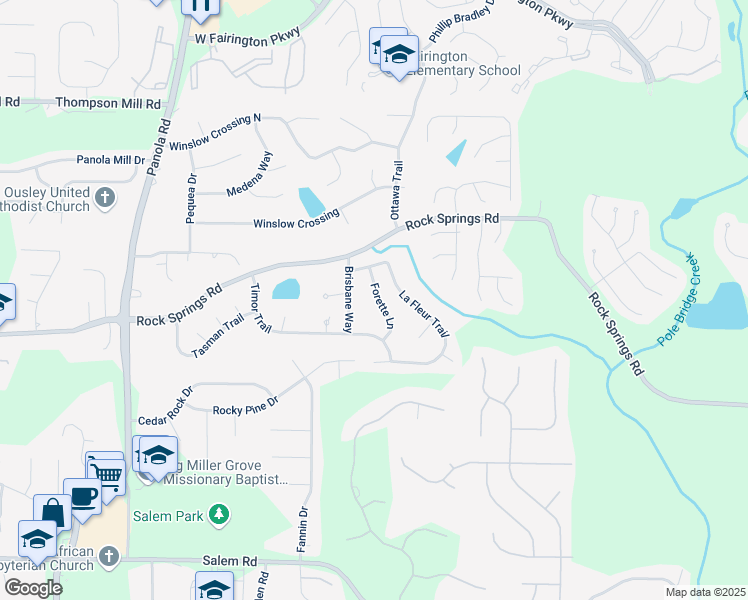 map of restaurants, bars, coffee shops, grocery stores, and more near 3267 Forette Lane in Stonecrest