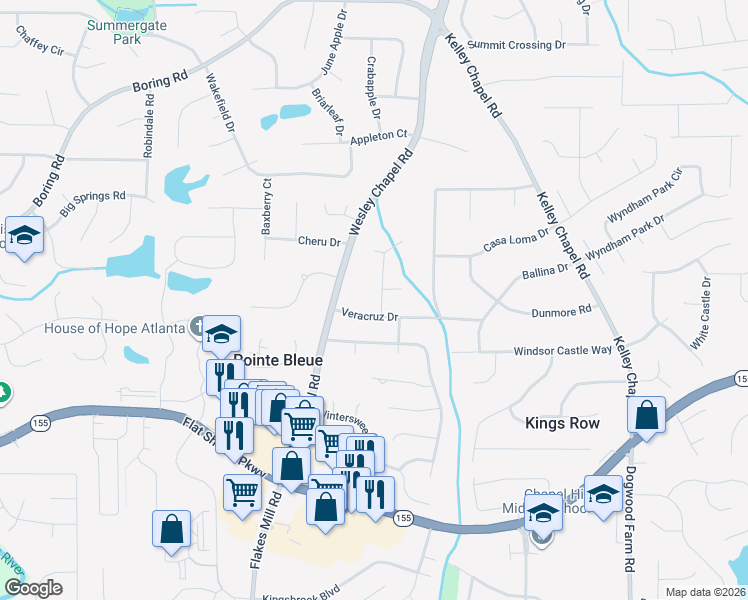 map of restaurants, bars, coffee shops, grocery stores, and more near 3392 Wesley Chapel Road in Decatur