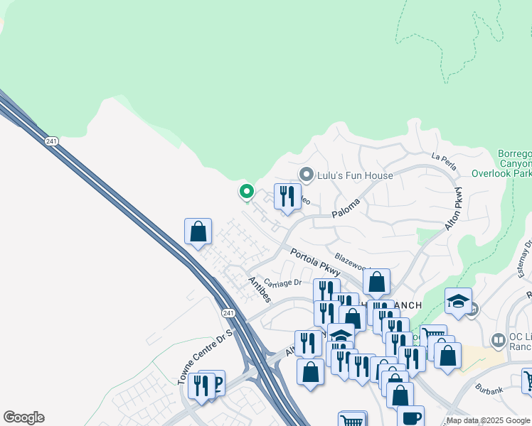 map of restaurants, bars, coffee shops, grocery stores, and more near 26371 Paloma in Lake Forest