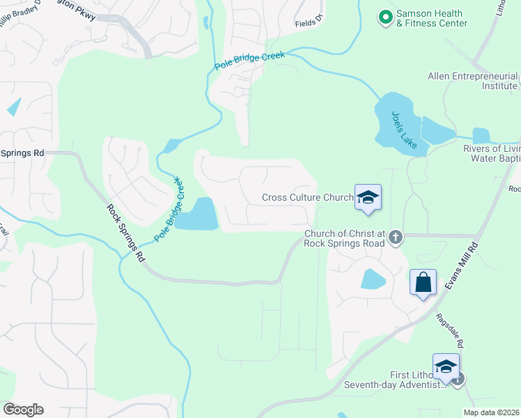 map of restaurants, bars, coffee shops, grocery stores, and more near 6019 Fairington Farms Lane in Stonecrest