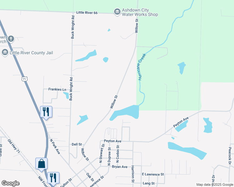 map of restaurants, bars, coffee shops, grocery stores, and more near 1521 Willow Street in Ashdown