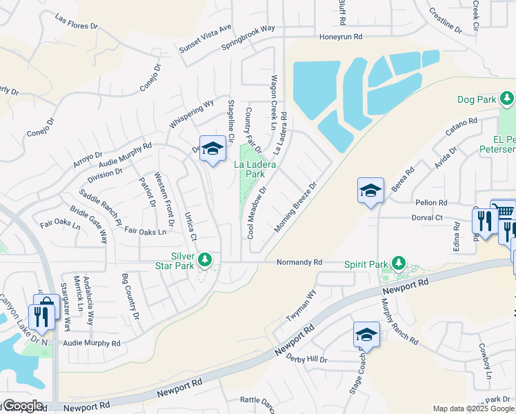 map of restaurants, bars, coffee shops, grocery stores, and more near 29842 Cool Meadow Drive in Menifee