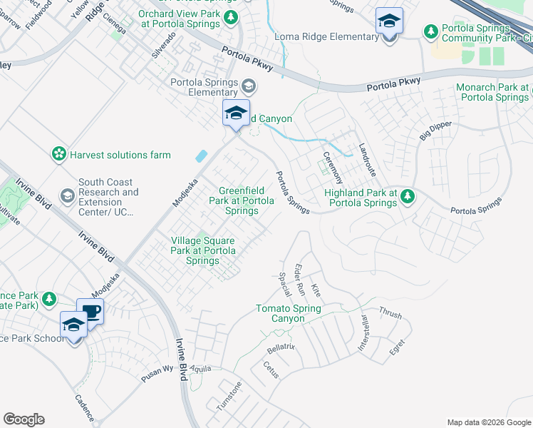 map of restaurants, bars, coffee shops, grocery stores, and more near 116 Windswept in Irvine