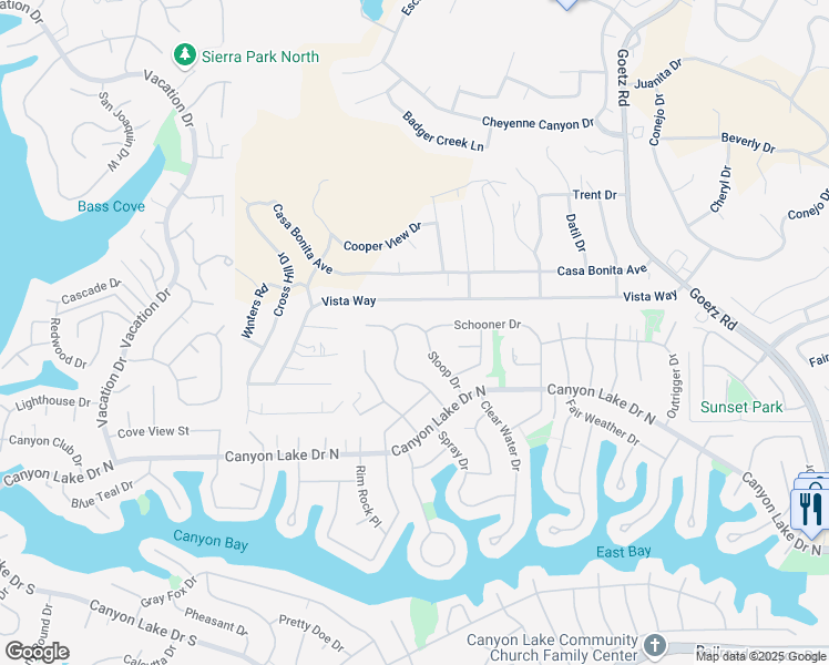 map of restaurants, bars, coffee shops, grocery stores, and more near 29721 Sloop Drive in Canyon Lake
