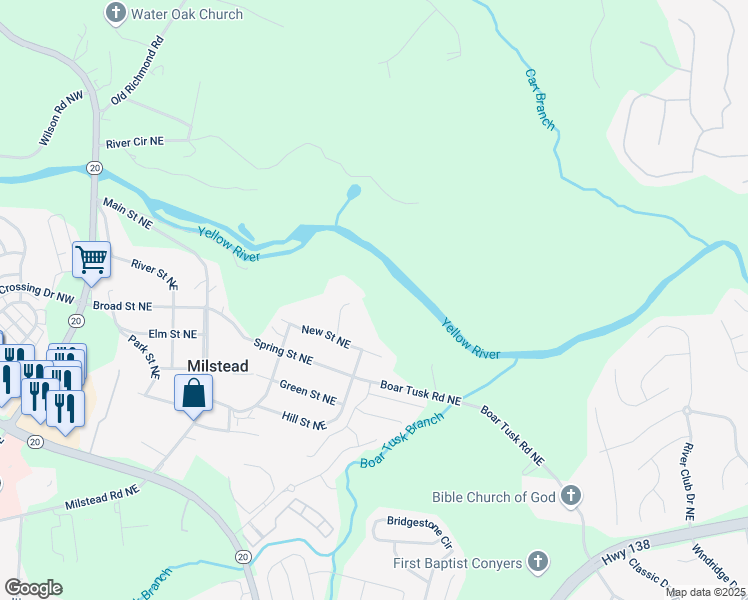map of restaurants, bars, coffee shops, grocery stores, and more near 1822 New Street Northeast in Conyers