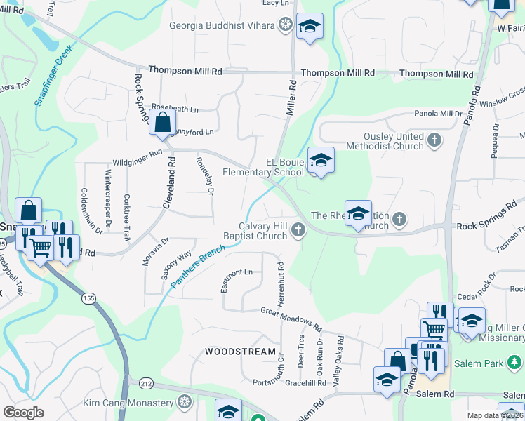 map of restaurants, bars, coffee shops, grocery stores, and more near 3255 Forrest Bluff Way in Stonecrest