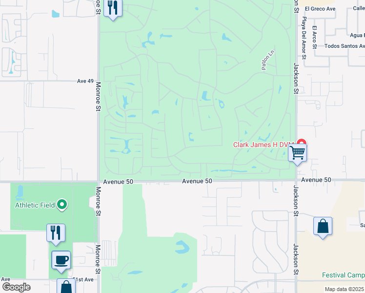 map of restaurants, bars, coffee shops, grocery stores, and more near 49643 Douglas Street in Indio