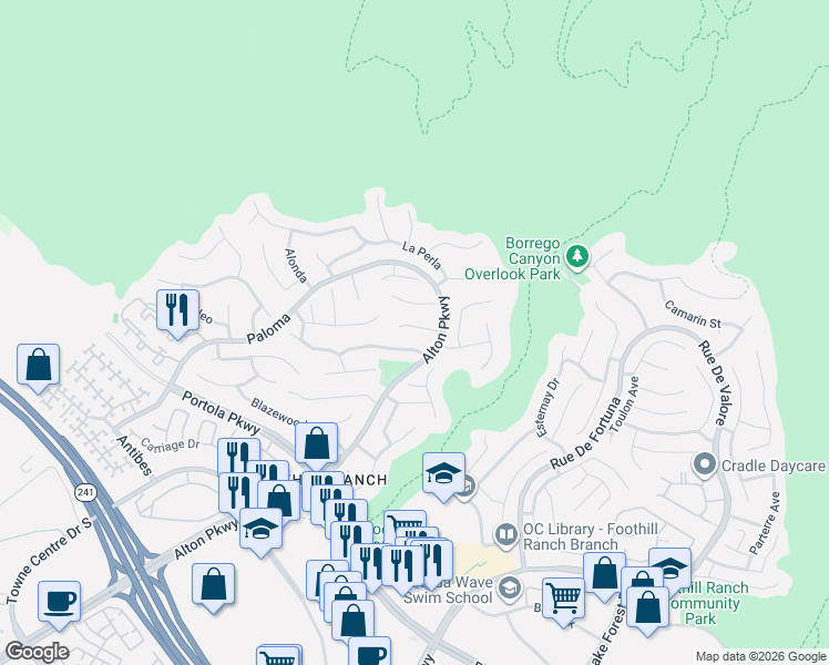map of restaurants, bars, coffee shops, grocery stores, and more near 7 Tizmin in Lake Forest