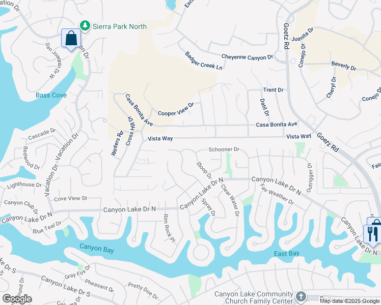 map of restaurants, bars, coffee shops, grocery stores, and more near 29721 Sloop Drive in Canyon Lake