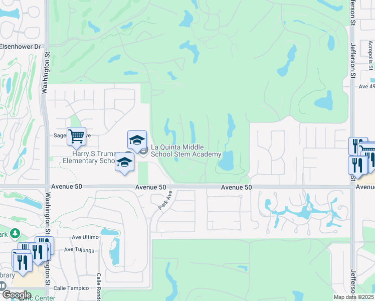 map of restaurants, bars, coffee shops, grocery stores, and more near 49540 Montana Way in La Quinta
