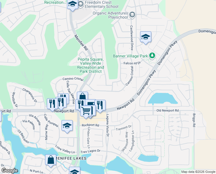 map of restaurants, bars, coffee shops, grocery stores, and more near 29787 Desert Jewel Drive in Menifee