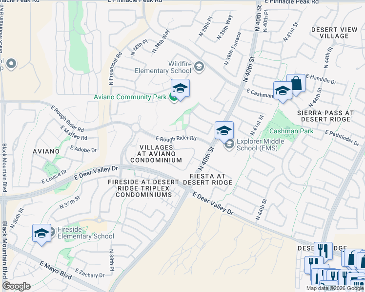 map of restaurants, bars, coffee shops, grocery stores, and more near 3943 East Crest Lane in Phoenix