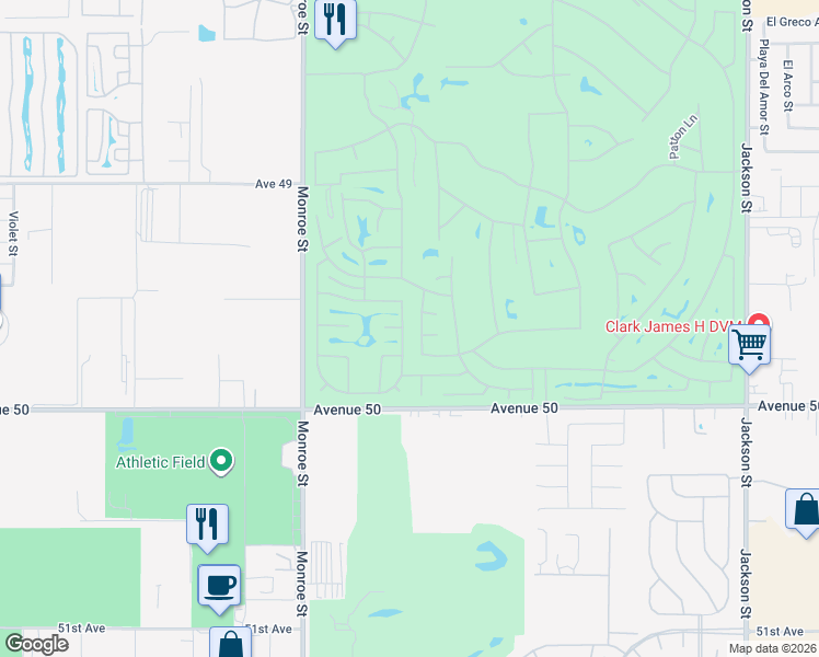 map of restaurants, bars, coffee shops, grocery stores, and more near 49668 Minelli Street in Indio