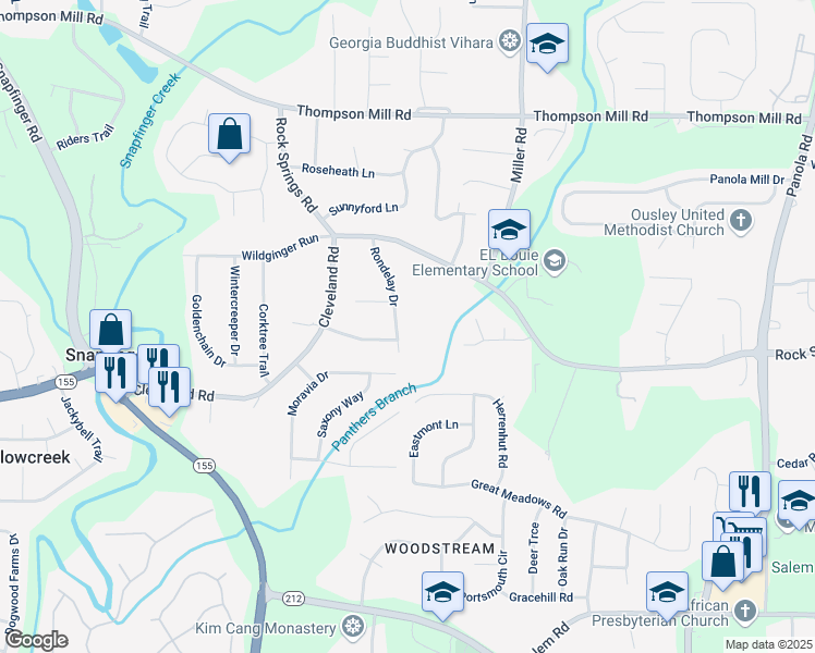 map of restaurants, bars, coffee shops, grocery stores, and more near 3251 Rondelay Drive in Stonecrest