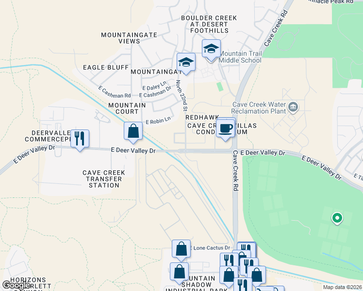 map of restaurants, bars, coffee shops, grocery stores, and more near 2161 East Crest Lane in Phoenix