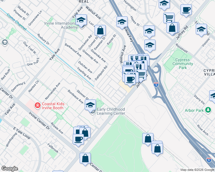 map of restaurants, bars, coffee shops, grocery stores, and more near 14851 Jeffrey Road in Irvine