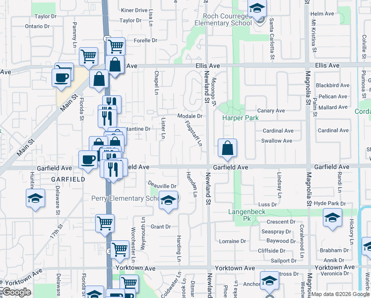 map of restaurants, bars, coffee shops, grocery stores, and more near 8342 Laura Circle in Huntington Beach
