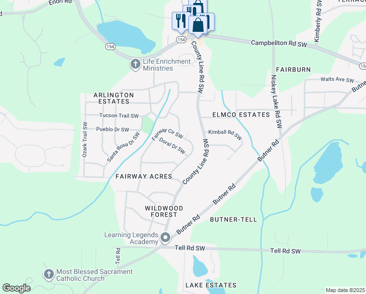 map of restaurants, bars, coffee shops, grocery stores, and more near 2290 Fairway Circle Southwest in Atlanta