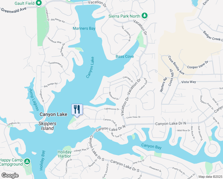 map of restaurants, bars, coffee shops, grocery stores, and more near 29748 Redwood Drive in Canyon Lake