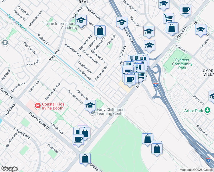 map of restaurants, bars, coffee shops, grocery stores, and more near 14851 Jeffrey Road in Irvine