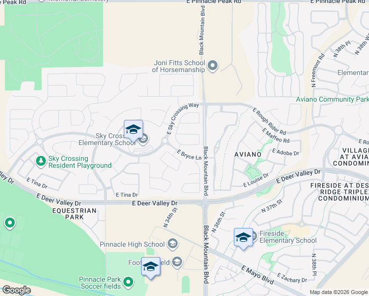 map of restaurants, bars, coffee shops, grocery stores, and more near 3521 East Adobe Drive in Phoenix