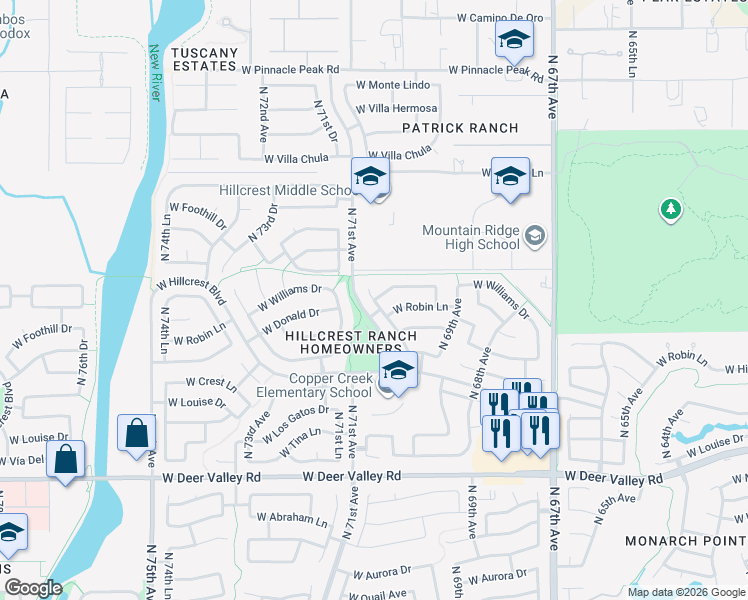 map of restaurants, bars, coffee shops, grocery stores, and more near West Williams Drive in Glendale