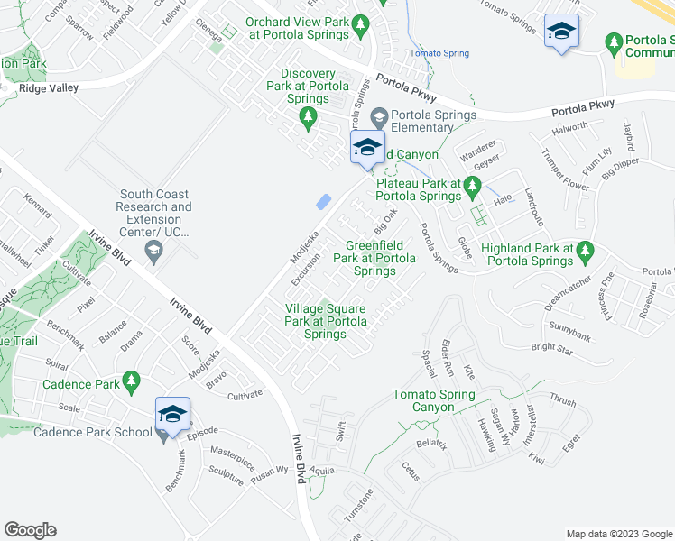 map of restaurants, bars, coffee shops, grocery stores, and more near 404 Trailblaze in Irvine