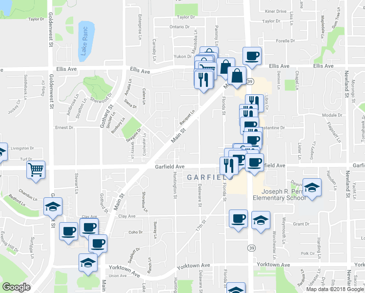 map of restaurants, bars, coffee shops, grocery stores, and more near 18859 Milos Circle in Huntington Beach
