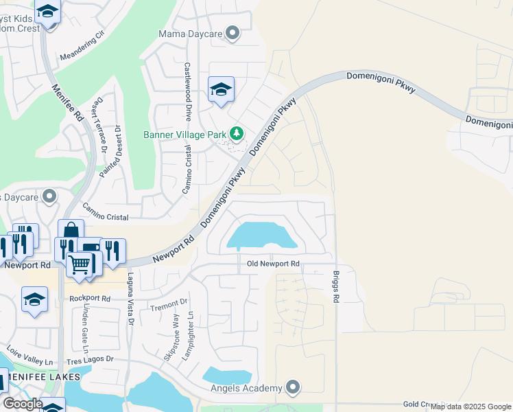 map of restaurants, bars, coffee shops, grocery stores, and more near 29715 Cottonwood Cove in Menifee