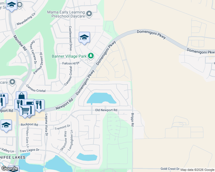 map of restaurants, bars, coffee shops, grocery stores, and more near 29785 Cottonwood Cove in Menifee