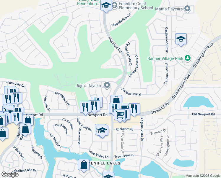 map of restaurants, bars, coffee shops, grocery stores, and more near 28955 Camino Alcala in Menifee
