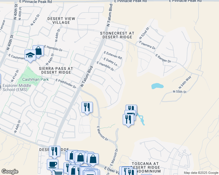 map of restaurants, bars, coffee shops, grocery stores, and more near 5006 East Robin Lane in Phoenix