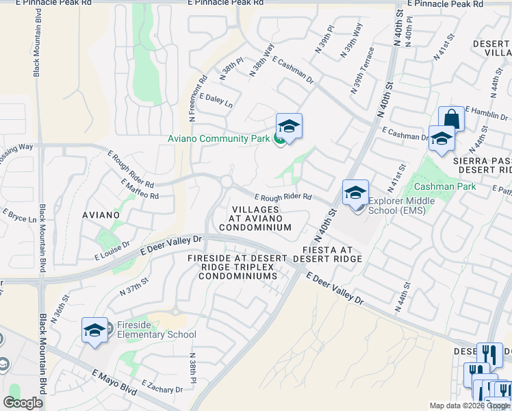 map of restaurants, bars, coffee shops, grocery stores, and more near 3935 East Rough Rider Road in Phoenix