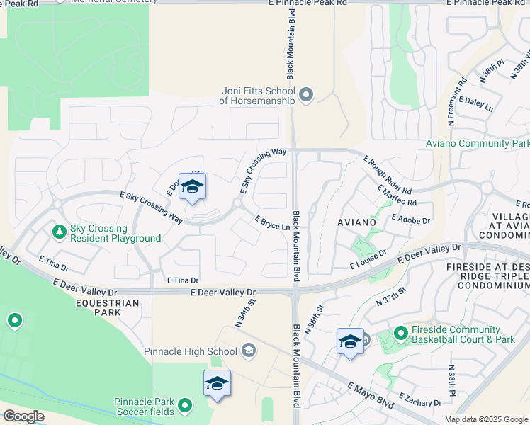 map of restaurants, bars, coffee shops, grocery stores, and more near 3521 East Adobe Drive in Phoenix