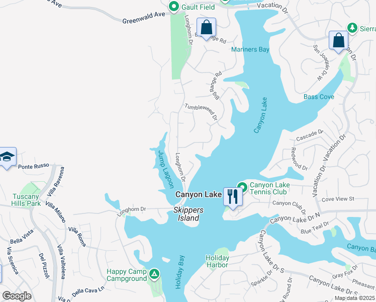 map of restaurants, bars, coffee shops, grocery stores, and more near 30085 Big Range Road in Canyon Lake