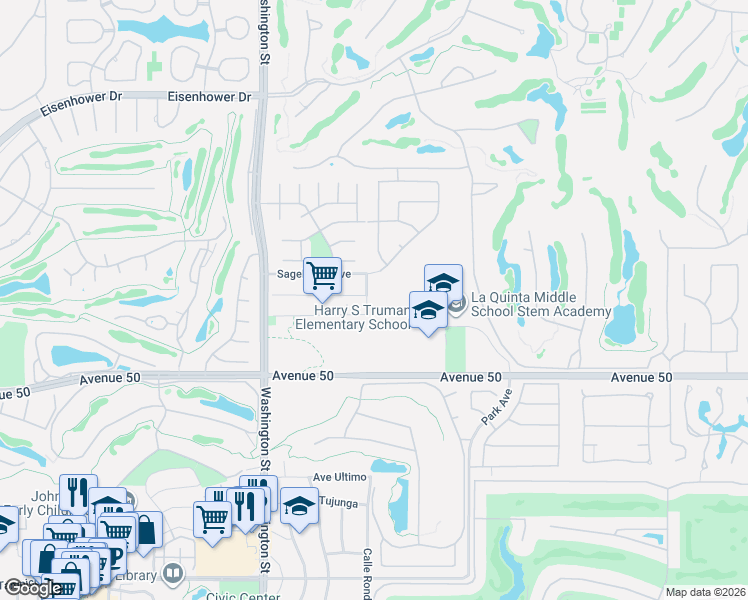 map of restaurants, bars, coffee shops, grocery stores, and more near 49650 Date Palm Drive in La Quinta