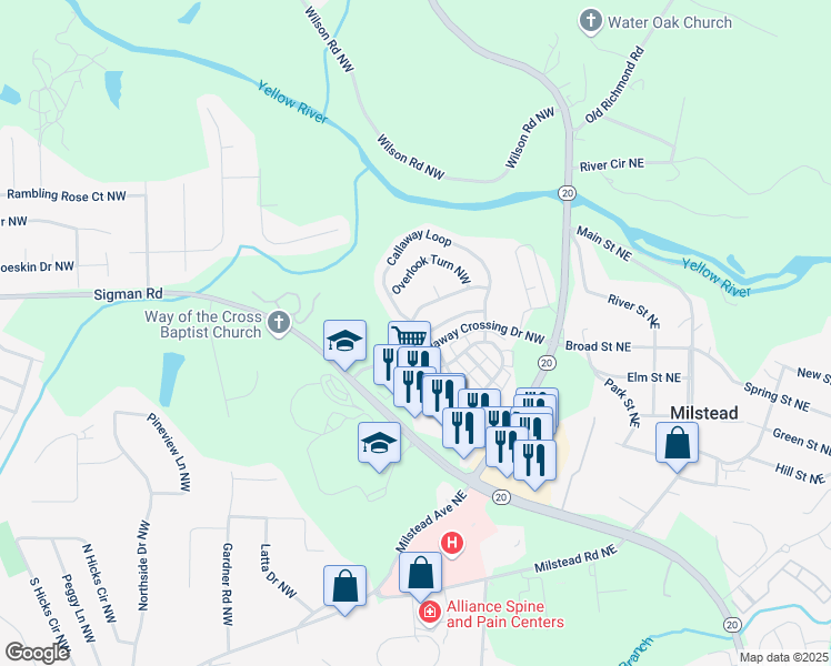 map of restaurants, bars, coffee shops, grocery stores, and more near 1524 Callaway Loop in Conyers