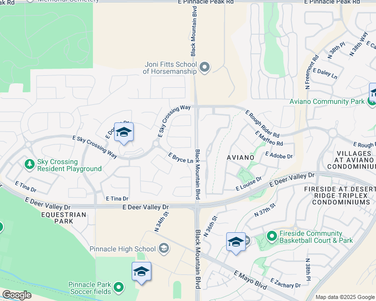 map of restaurants, bars, coffee shops, grocery stores, and more near 3521 East Adobe Drive in Phoenix