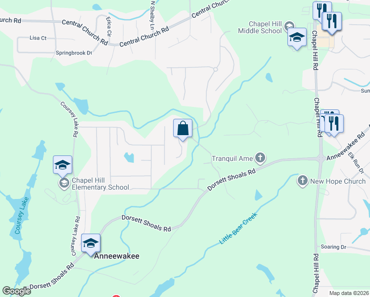 map of restaurants, bars, coffee shops, grocery stores, and more near 4645 Mill Water Crossing in Douglasville