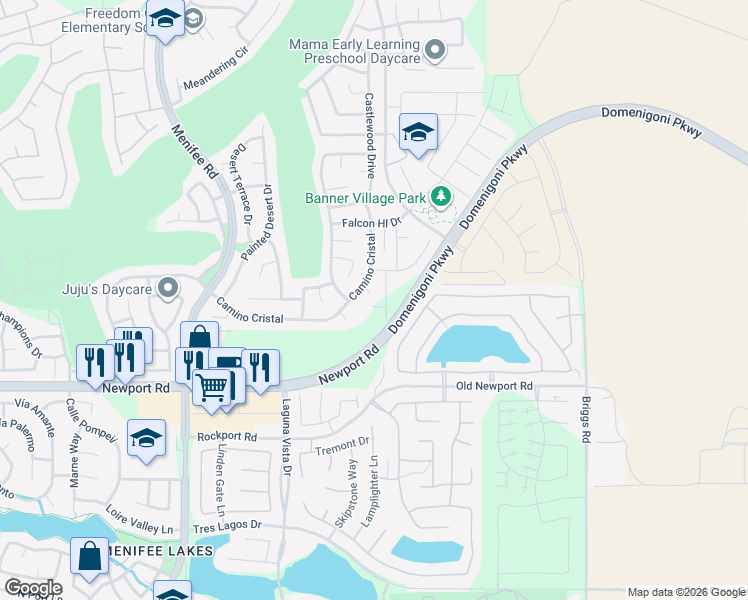 map of restaurants, bars, coffee shops, grocery stores, and more near 29827 Old Manor Court in Menifee