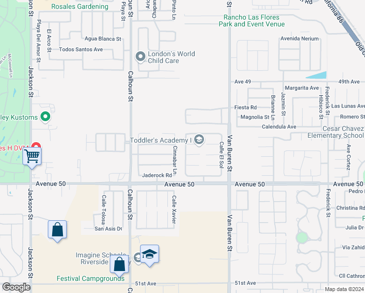 map of restaurants, bars, coffee shops, grocery stores, and more near 49690 Calle Ocaso in Coachella