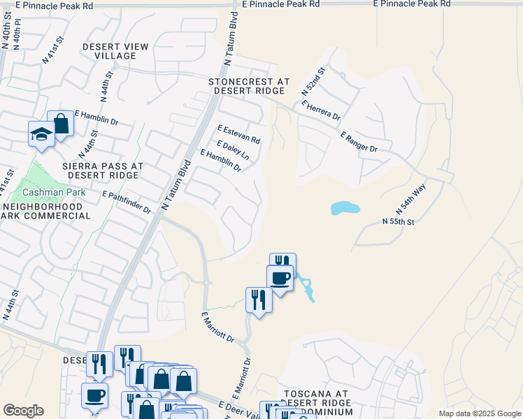 map of restaurants, bars, coffee shops, grocery stores, and more near 5037 East Kirkland Road in Phoenix