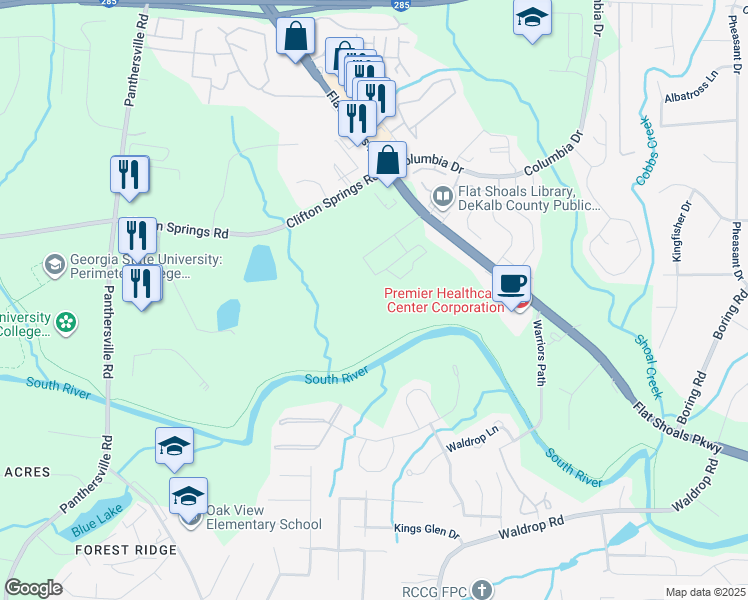 map of restaurants, bars, coffee shops, grocery stores, and more near 3101 Clifton Springs Road in Decatur