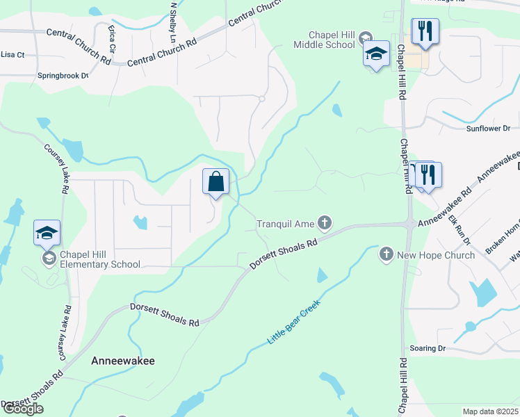 map of restaurants, bars, coffee shops, grocery stores, and more near 4545 Stratford Drive in Douglasville