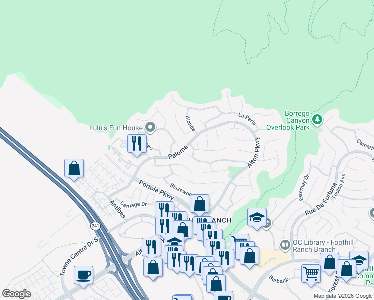 map of restaurants, bars, coffee shops, grocery stores, and more near 1 Bell Vista in Lake Forest
