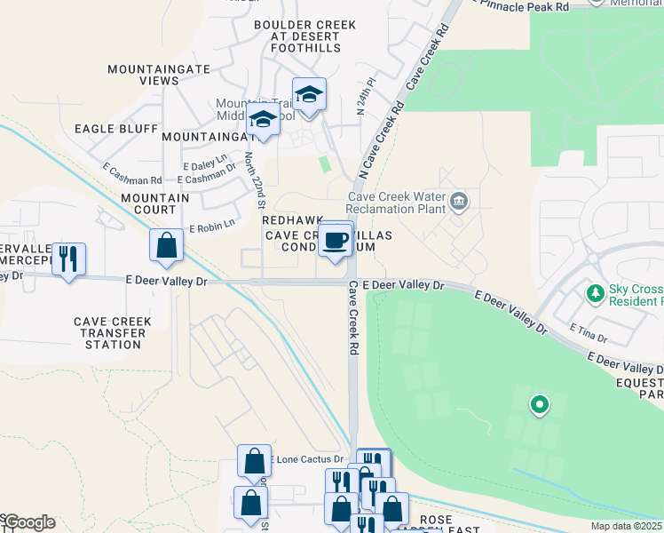 map of restaurants, bars, coffee shops, grocery stores, and more near 22202 N Cave Creek Rd in Phoenix