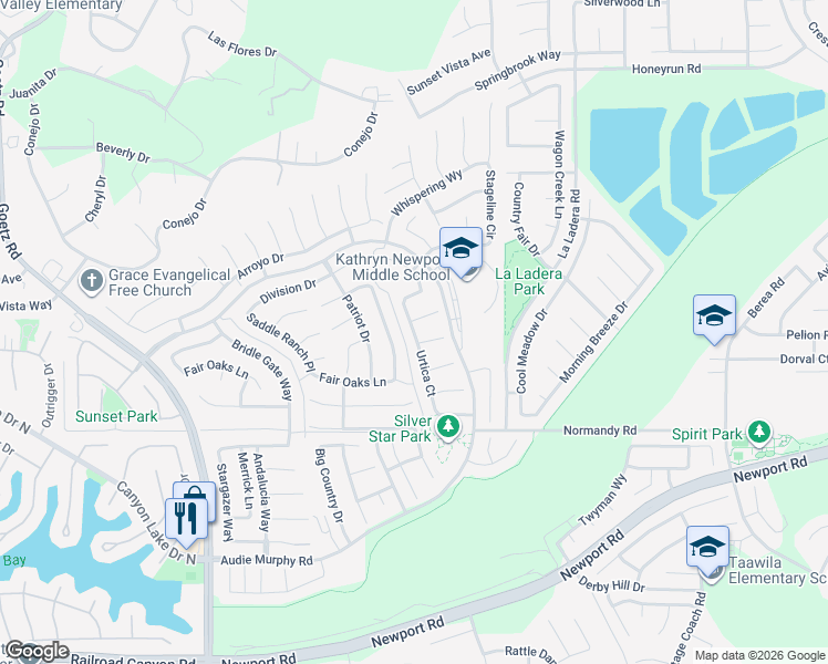 map of restaurants, bars, coffee shops, grocery stores, and more near 29945 Urtica Court in Menifee